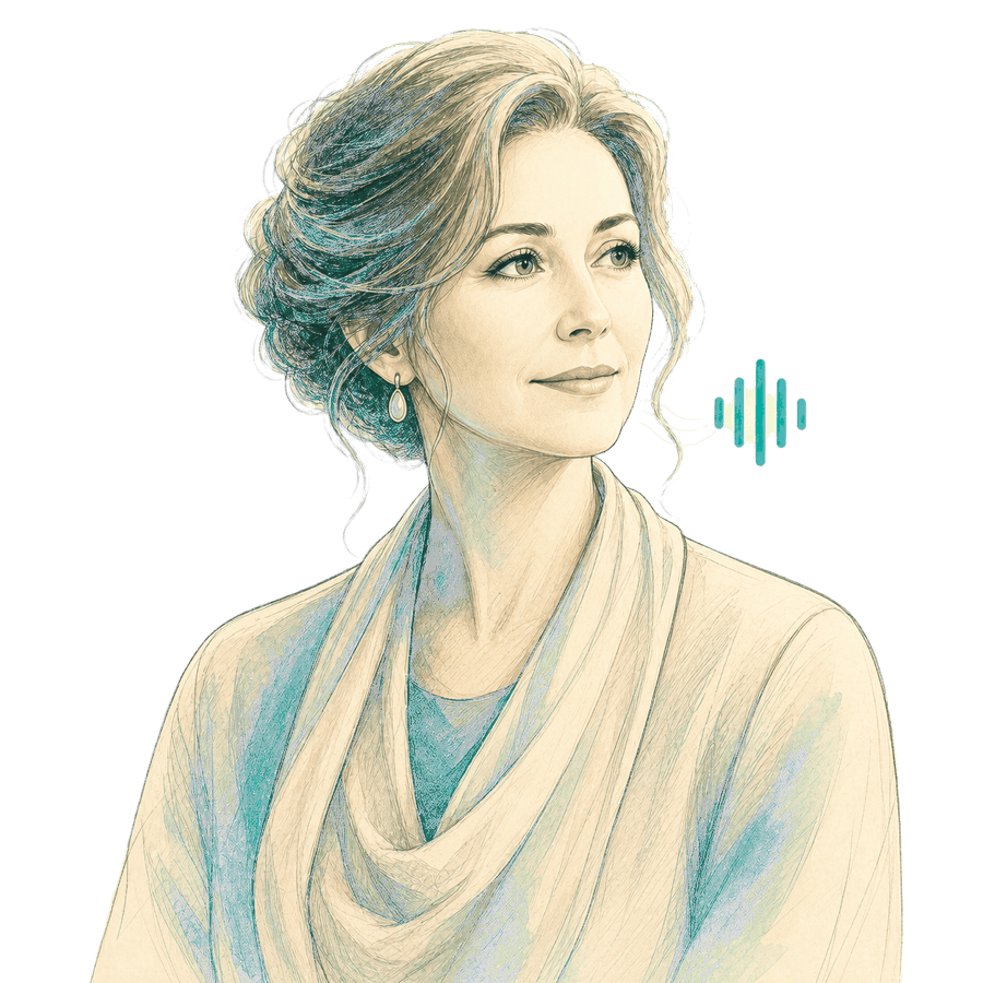 Grace, an AI receptionist illustrated as a calm woman with a teal voice waveform beside her